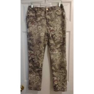 Chico's Printed So Slimming‎ Girlfriend Ankle Jeans, Beige Multi, Sz 0.5R (6)